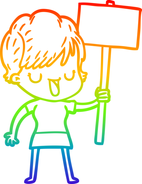 Gökkuşağı gradyan çizgi çizimi bir insan tarafından çizilmiş bir karikatür kadın