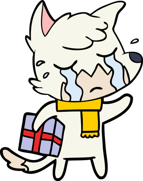 Bir insan tarafından çizilmiş ağlayan Noel tilkisi çizgi filmi.