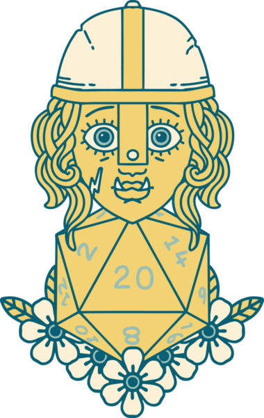 Retro Dövme Biçimi Bir insan tarafından çizilmiş 20 zarlı yarı ork savaşçı karakteri