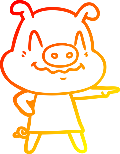 İnsan tarafından çizilmiş bir elbise giyen gergin bir domuzun çizimi.