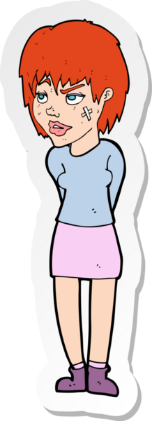 Bir insan tarafından çizilmiş yüzü alçılı bir karikatür kadının çıkartması.