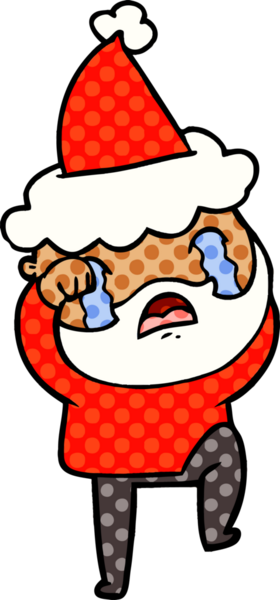 Bir insanın çizdiği Noel Baba şapkası giyen ve ağlayan sakallı bir adamın el çizimi çizgi roman tasviri.