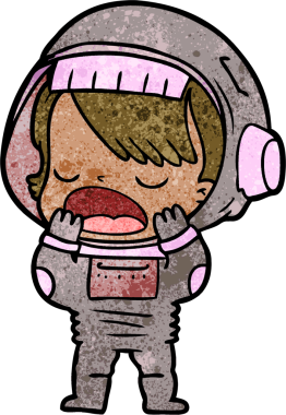 Çizgi film konuşan astronot bir insan tarafından çizilmiş.