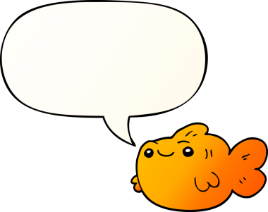 bir insan tarafından çizilmiş, konuşma baloncuklu çizgi film balığı.