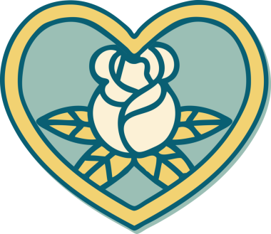 Geleneksel kalp stili dövme çıkartması ve bir insan tarafından çizilmiş çiçekler.