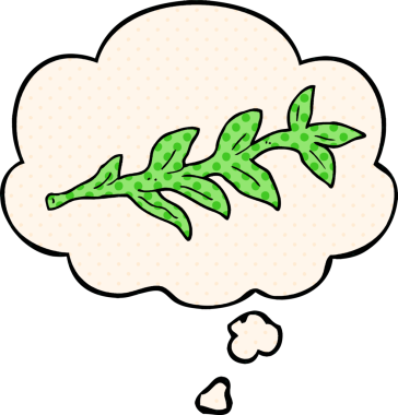 Çizgi roman tarzında bir insan tarafından çizilmiş düşünce baloncuklu çizgi film bitkisi.