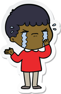 Bir insan tarafından çizilmiş, ağlayan bir çizgi film karakterinin çıkartması.