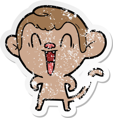 Bir insan tarafından çizilmiş gülen maymunun sıkıntılı çıkartması.