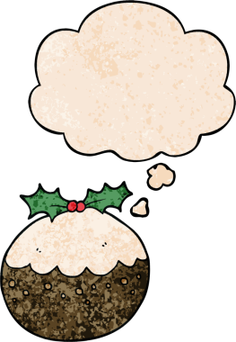 Düşünce baloncuklu noel pudingi. Bir insan tarafından çizilmiş grunge desenli.