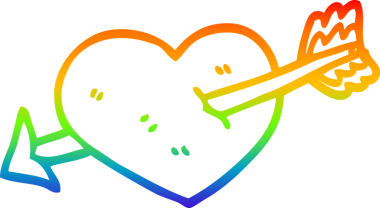 gökkuşağı gradyan çizgi çizimi Bir insan tarafından çizilmiş ok ile vurulan kalp karikatürü