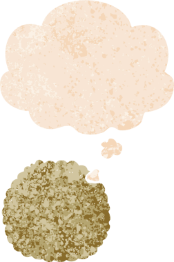 Düşünce baloncuklu çizgi film bisküvisi grunge sıkıntılı retro dokuma tarzı bir insan tarafından çizilmiş