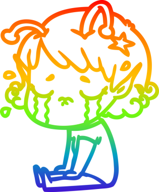 Gökkuşağı gradyan çizgisi, bir insan tarafından çizilmiş ağlayan uzaylı bir kızın çizimi.