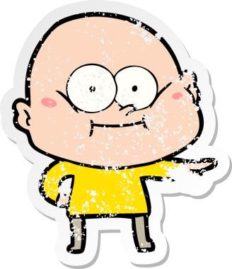 Bir insan tarafından çizilmiş kel bir adamın sıkıntılı çıkartması.