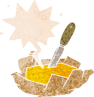 Konuşma baloncuklu çizgi film tereyağı bir insan tarafından çizilmiş dertli retro desenli.