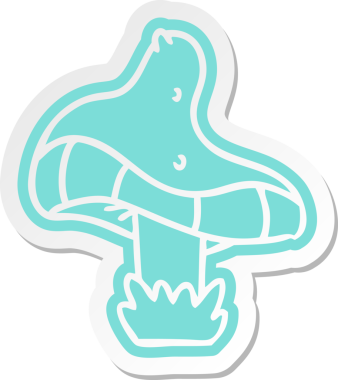 Bir insan tarafından çizilmiş tek bir mantarın karikatür çıkartması.