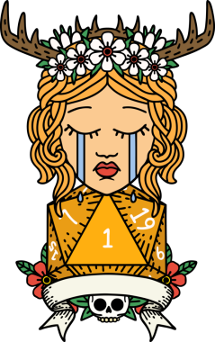 Retro Dövme Tarzı Ağlayan İnsan Druid Bir insan tarafından çizilmiş doğal bir ruloyla