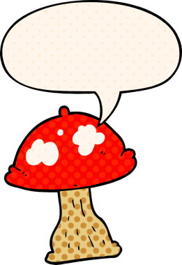 Bir insan tarafından çizilmiş çizgi roman tarzında konuşma baloncuğu olan mantar mantarı.
