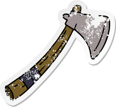 Bir insan tarafından çizilmiş bahçe baltası çizilmiş, kederli bir çıkartma.