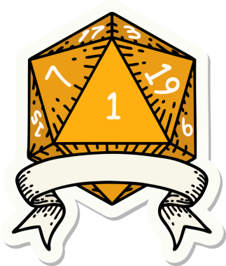 Bir insan tarafından çizilmiş doğal bir d20 zar etiketi.