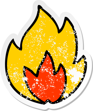 Bir insan tarafından çizilmiş şirin bir çizgi film yangınının sıkıntılı çıkartması.