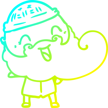 Soğuk hava çizgisi, sakallı ve kış şapkalı mutlu bir adamın bir insan tarafından çizilmiş resmi.