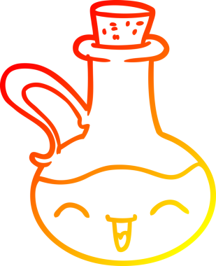 Bir çizgi filmin sıcak gradyan çizimi bir insan tarafından çizilmiş mutlu bir şişe zeytinyağı