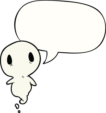 Bir insan tarafından çizilmiş konuşma balonu olan sevimli bir çizgi film hayaleti.