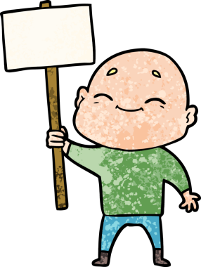 Bir insan tarafından çizilmiş mutlu, kel adam.