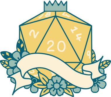 Retro Dövme Biçimi Doğal 20 D20 zar bir insan tarafından çizildi