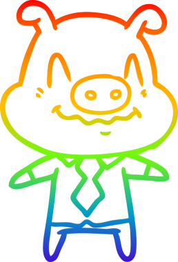 Gökkuşağı gradyan çizgisi bir insan tarafından çizilmiş sinir çizgi domuz patronunun çizimi