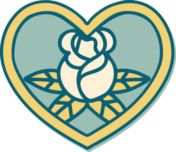 Geleneksel kalp stili dövme çıkartması ve bir insan tarafından çizilmiş çiçekler.