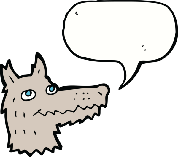 Bir insan tarafından çizilmiş konuşma balonlu bir kurt kafası.