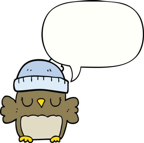 Bir insan tarafından çizilmiş konuşma baloncuğu şapkalı sevimli bir baykuş.