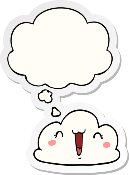 Düşünce baloncuklu şirin çizgi film bulutu insan tarafından çizilmiş bir çıkartma gibi.