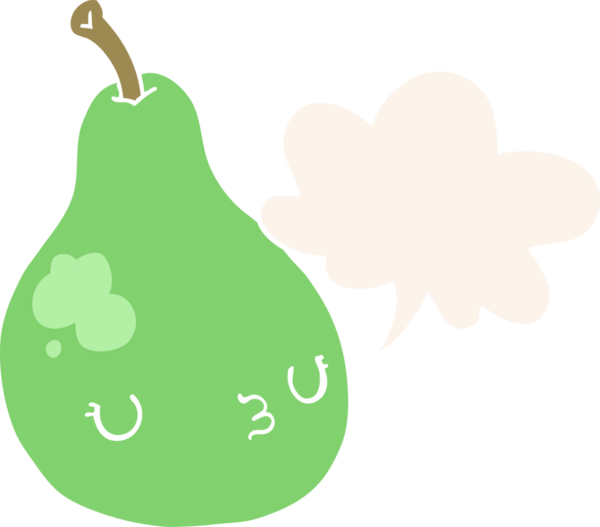 bir insan tarafından çizilmiş, konuşma baloncuklu çizgi film armudu.