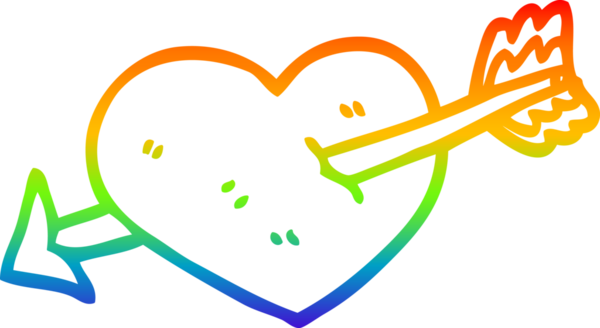 gökkuşağı gradyan çizgi çizimi Bir insan tarafından çizilmiş ok ile vurulan kalp karikatürü