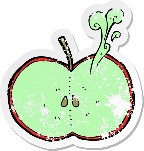 Bir insan tarafından çizilmiş dilimlenmiş bir elmanın gerilimli yapıştırması.