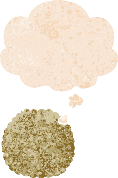 Düşünce baloncuklu çizgi film bisküvisi grunge sıkıntılı retro dokuma tarzı bir insan tarafından çizilmiş