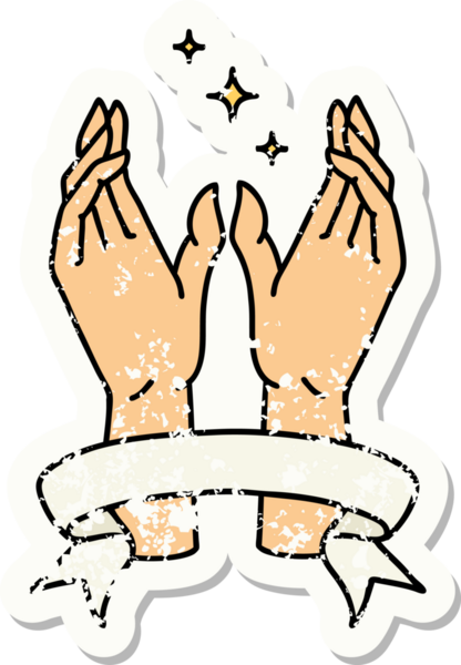 Bir insan tarafından çizilmiş mistik el sancağıyla eski bir etiket.