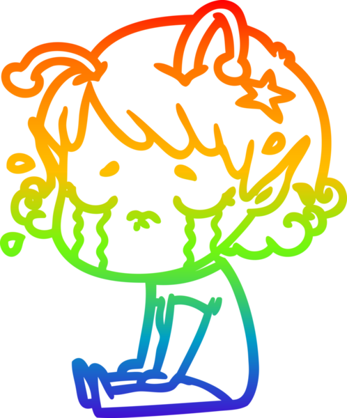 Gökkuşağı gradyan çizgisi, bir insan tarafından çizilmiş ağlayan uzaylı bir kızın çizimi.