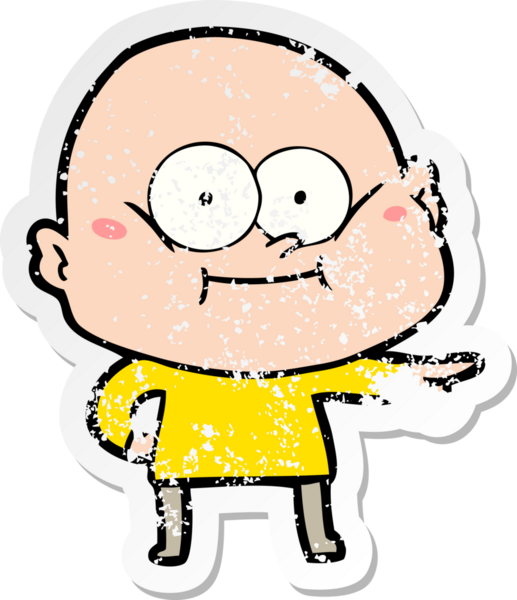 Bir insan tarafından çizilmiş kel bir adamın sıkıntılı çıkartması.