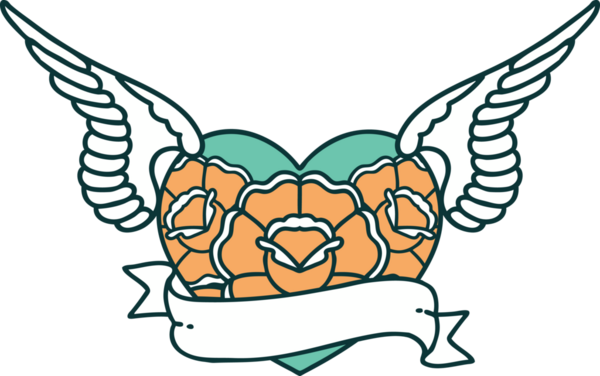 Bir insan tarafından çizilmiş çiçek ve bayrak ile uçan bir kalbin ikonik dövme görüntüsü