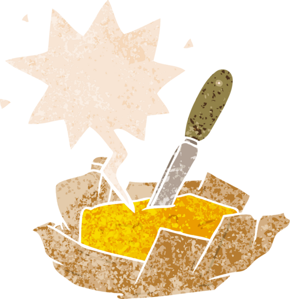 Konuşma baloncuklu çizgi film tereyağı bir insan tarafından çizilmiş dertli retro desenli.