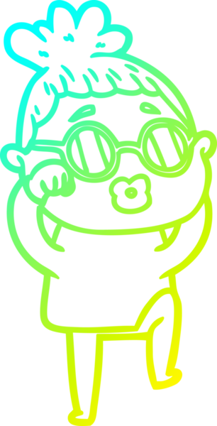 Bir insan tarafından çizilmiş gözlük takan yorgun bir kadının çizimi.