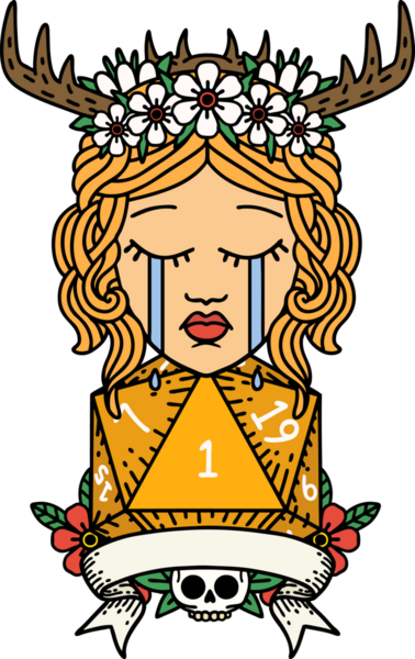 Retro Dövme Tarzı Ağlayan İnsan Druid Bir insan tarafından çizilmiş doğal bir ruloyla