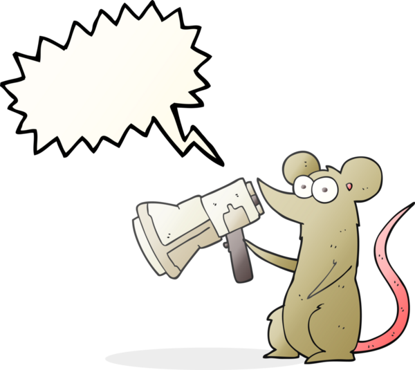 Bir insan tarafından çizilmiş megafonla serbest konuşma balonu çizgi film faresi