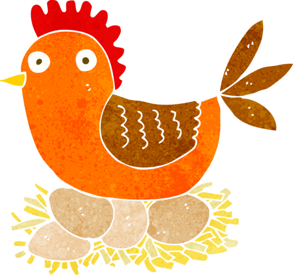 Bir insan tarafından çizilmiş yumurtalar üzerinde çizgi film tavuğu