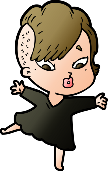 Bir insan tarafından çizilmiş siyah elbiseli kızı şaşırtan bir çizgi film.