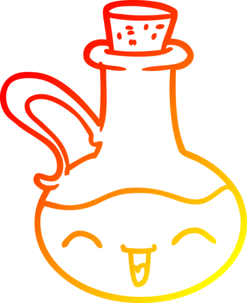 Bir çizgi filmin sıcak gradyan çizimi bir insan tarafından çizilmiş mutlu bir şişe zeytinyağı