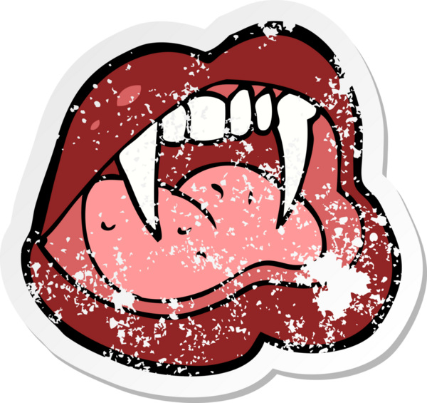 Bir insan tarafından çizilmiş vampir dudaklı karikatür yapıştırması.